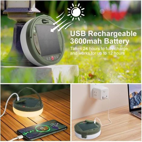 22M Guirlande Lumineuse Escamotable, Solaire et Chargement USB LED Guirlande Camping avec 8 Modes D'éclairage, Télécommande, Étanche Extérieur Lampe Camping pour Tente, Jardin, Fête Trekking (1/4)