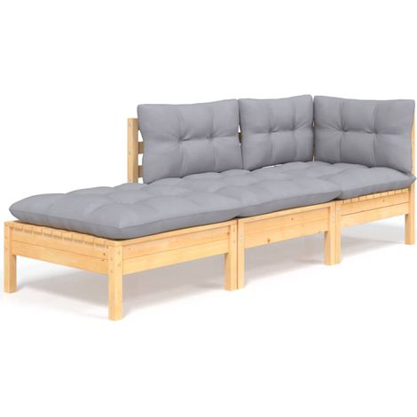 Maison Exclusive - Set Divani da Giardino 3 pz con Cuscini Grigi Massello di Pino