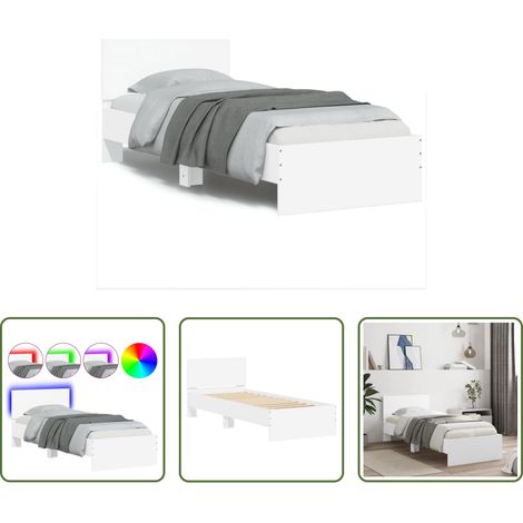 LED-Leuchten - Bettgestell mit Kopfteil und LED-Leuchten Weiß 75x190 cm (1/5)