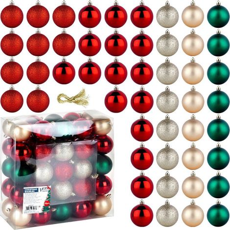 Boules de noel incassables rouge vert champagne 6 cm 50 pcs