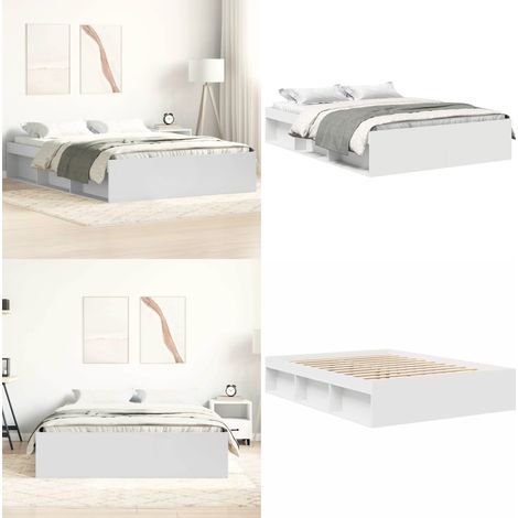 Bettgestell Weiß 140x200 cm - Bettes Gestell - Doppelbett - Weißes Bett - Massivholzbette - Holzbettrahmen - Home & Living (1/5)