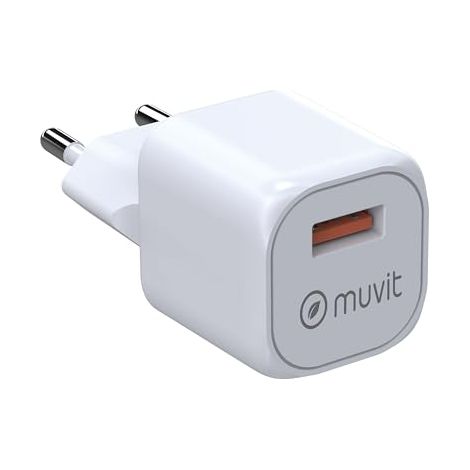 Muvit for Change Cargador de Pared USB 3A 18W BiooFnix con Tecnología Power Delivery, Puerto USB-A, Compatible con Smartphones y Tablets
