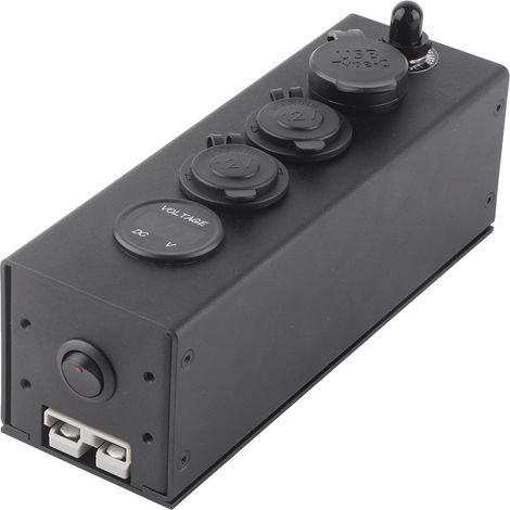 Boîtier d'alimentation auto 12V 24V, batterie externe portable multifonction avec voltmètre, chargeur voiture, protection surcharge pour camping-cars bateaux (1/5)