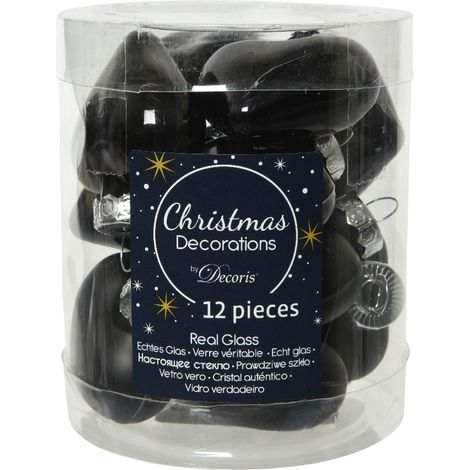 Palline per albero di Natale a forma di cuore nero, set da 12 pezzi, 4,5 cm