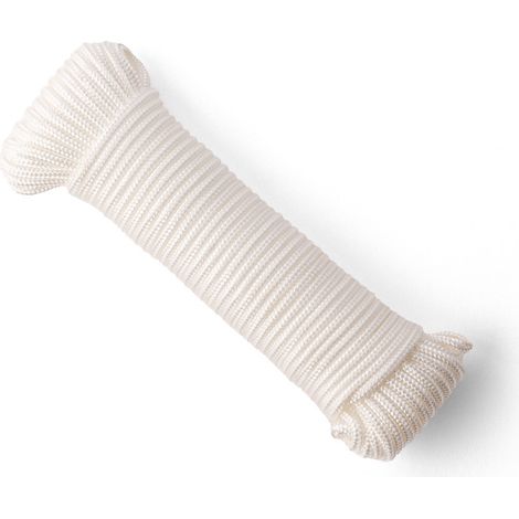 SNURO Corde Nylon Tressée (4 mm, 20 m) - Corde en Polyamide Blanc Solide Résistante à l'Usure - Paracorde Solide - Résistance à la Rupture 275kg