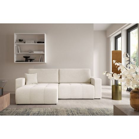 Ecksofa Sofa mit Schlaffunktion AUGUSTO in Stoff Wind Creme Ottomane Links (1/5)