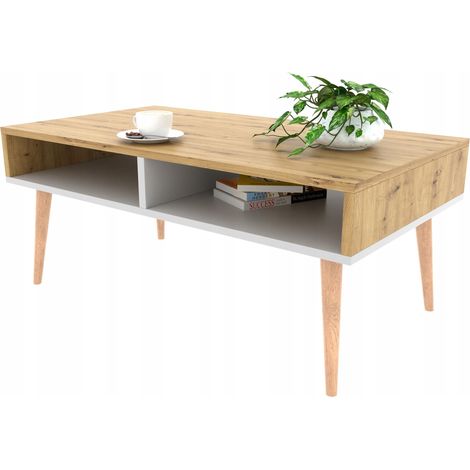 Table basse/banc blanc de style scandinave avec étagère (1/5)