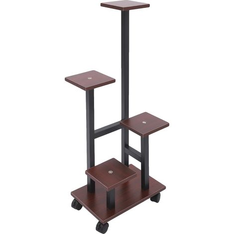 Soporte para plantas de 5 niveles, fácil de mover gracias a sus ruedas, color marrón. (1/2)