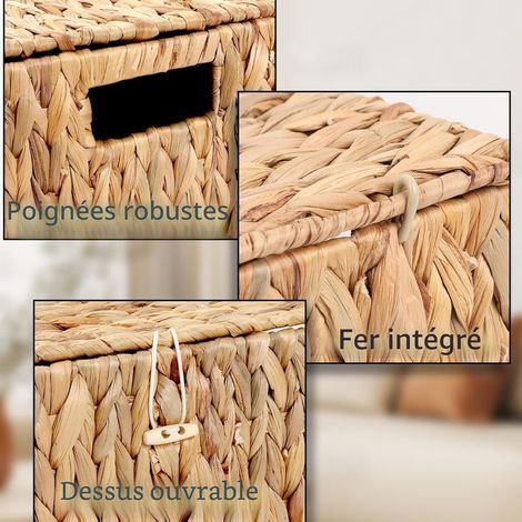 - Paniers en osier avec couvercle, panier de rangement en jonc de mer, boîte rectangulaire pour organisateur de bureau à domicile (naturel, grand)
