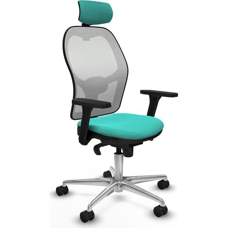 Jorquera sincro malla blanca similpiel turquesa brazos 3D base aluminio cabecero 2D ruedas 65mm nailon (1/5)