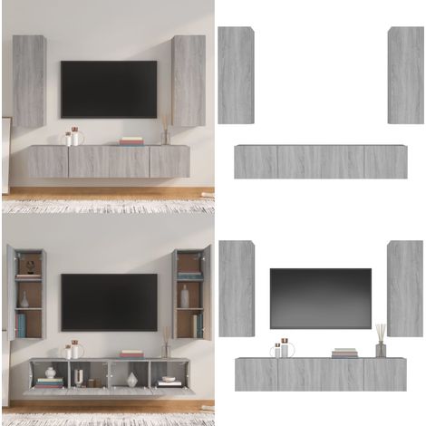 Ensemble de meubles TV 4 pcs Sonoma gris Bois d'ingénierie - Meuble Tv - Meuble Tv Mural - Rangement Tv - Salon - Décoration Intérieure - Home & Living (1/5)