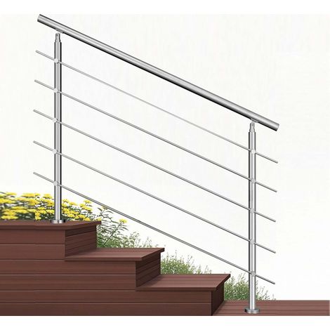 Aica Sanitaire – Garde-corps inox 201 180cm – 1 main courante Ø42.4mm – 5 traverses – Angle réglable 0-40° – Pour piscines et balcons (1/5)