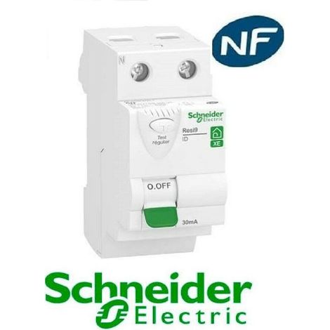 Schneider Electric – Interrupteur différentiel 63A 30mA type AC – 1P + Neutre – Alimentation par le haut – Raccordement à vis – R9ERC263
