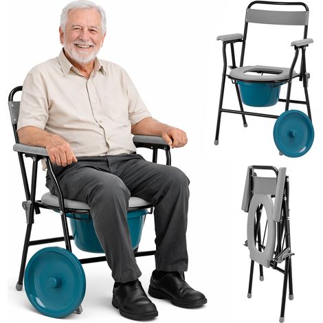 Sedia WC Pieghevole con Vaso Rimovibile per Anziani e Disabili 45.5x46x85cm