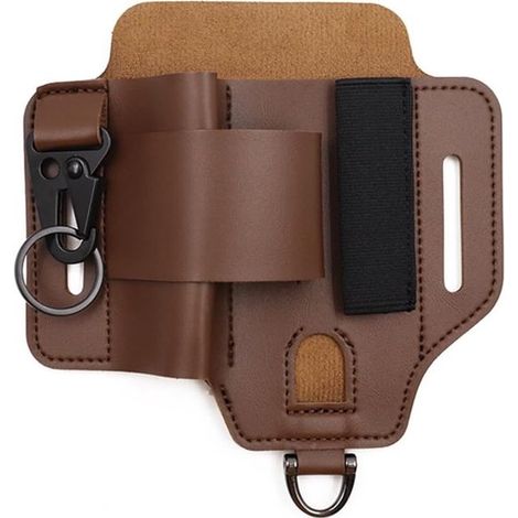 Borsa portautensili 16,2 × 17 cm, in pelle PU con passante per cintura, ideale per lavoro, uso quotidiano, campeggio ed escursionismo, multifunzionale, marrone. (1/5)