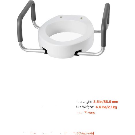 Asiento de inodoro elevado, capacidad de 136 kg (300 lb), altura de elevación de 8,9 cm (3,5 pulgadas), reposabrazos extendidos. (1/2)
