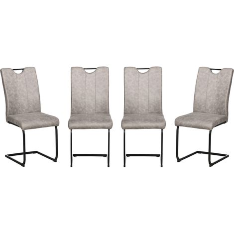 Lot 4 chaises salle à manger grises – Revêtement microfibre, pieds luge acier, poignée – 43x58,5x99,5 cm – Confortables (1/5)