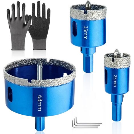 Scie Cloche Diamantée 3pcs 25 35 68mm Foret Diamant Carrelage (1/5)