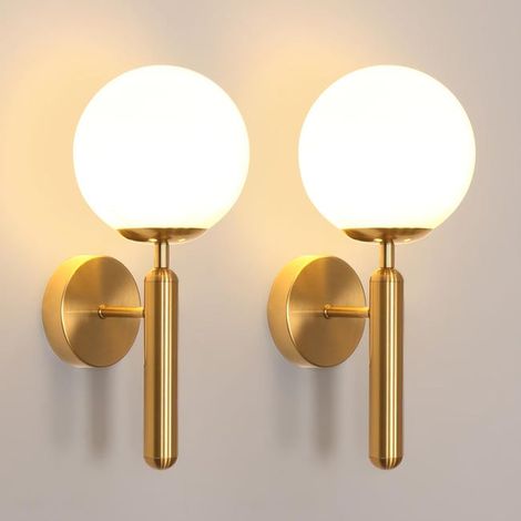 (Juego de dos piezas) Lámpara de pared de interior, moderna lámpara de pared con bola de cristal, luminaria dorada para interiores, adecuada para sala de estar, dormitorio, pasillo (1/5)