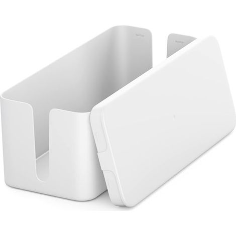 Cable Management Box Cable Organization Box 32.8cm x 13.5cm x 12.5cm Plastic 2 Side Cable Guides Protection Safety White (1/5)