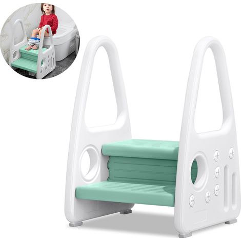 Marchepied enfant Marchepied d'escalier pour enfant avec 2 marches en plastique pour chambre d'enfant, cuisine et salle de bain Vert HENGMEI (1/5)