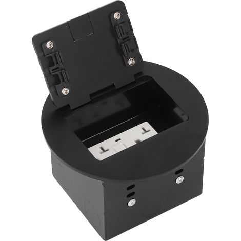 Boîte de sol encastrable ronde en acier inoxydable avec prises doubles 3 broches standard 20A 2500W noire, kit de prise électrique (1/5)