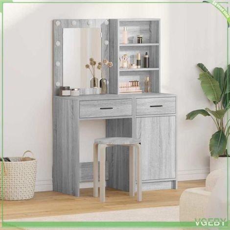 Ensemble de coiffeuse 2 pcs - Sonoma gris - Bois d'ingénierie - Miroir LED tactile - 1 tiroir (1/5)
