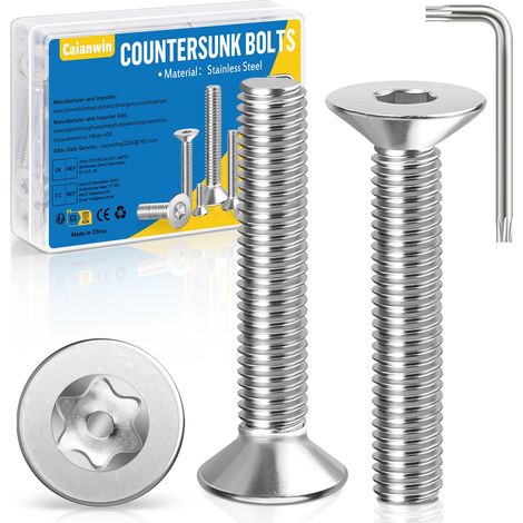 Lot de 20 vis à tête fraisée M6 x 30 mm Torx en acier inoxydable avec clé Torx 304 Vis à tête fraisée pour machines, appareils et meubles (1/5)