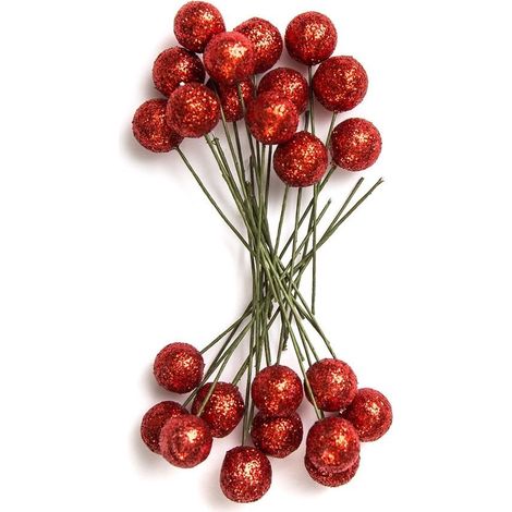 Bacche di agrifoglio bianche e rosse, 1,2 cm, 24 pezzi