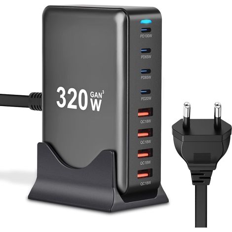 Chargeur 320W - Station de Charge 8 Ports USB-A/USB-C PD PPS 100W - Bloc d'Alimentation pour MacBook Pro/Air, Samsung (1/5)