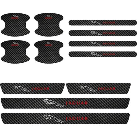 (Assortiment de 12 pièces) Film protecteur pour poignées de porte de voiture Jaguar XF XE XFL XEL XJL XJ F-PACE,en fibre de carbone,avec seuil de porte et autocollant anti-rayures (1/3)