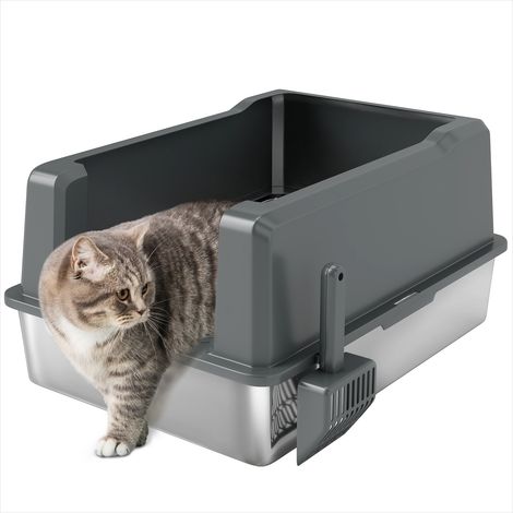 Bac à litière Grand 85 L en inox avec côtés hauts anti-fuites (1/5)