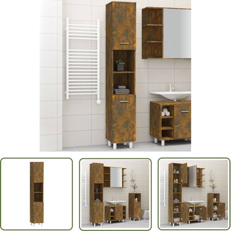 The Living Store Armoire de bain Chêne fumé 30x30x179 cm Bois d'ingénierie - Armoire De Salle De Bain - Meuble Salle De Bain - Rangement Salle De Bain - Commode Salle De Bain - Design Moderne (1/5)