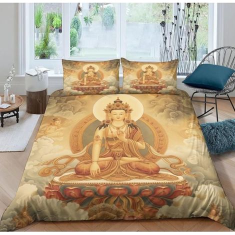Bouddha Housses De Couettes Bodhisattva Parure De Lit 3 Pièces en Microfibre avec Impression 3D Housse De Couette 220x240 cm - Y61 (1/4)
