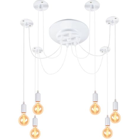 Plafonnier Vintage Antique Blanc E27 6 Têtes Lustre Rétro Suspension Luminaire D'Intérieur (1/5)