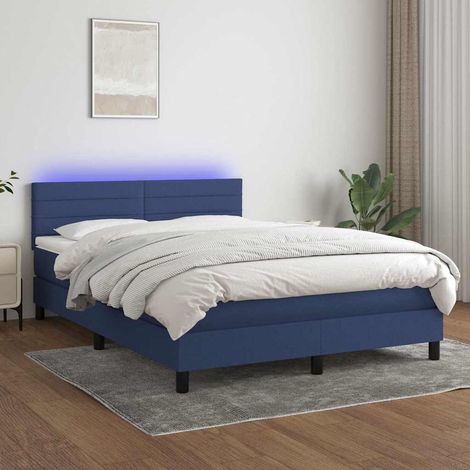 Cama box spring colchón y luces LED tela azul 140x200 cm (1/5)