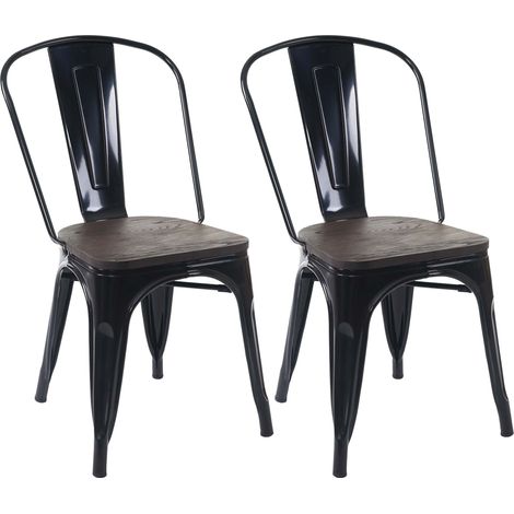 Set 2x sedie bistrot seduta in legno design industriale HHG-404 metallo verniciato nero