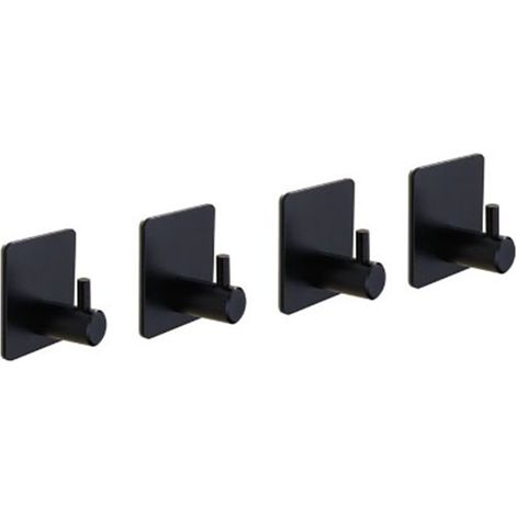 Lot de 4 crochets muraux adhésifs puissants en acier inoxydable 304, crochets de suspension carrés noirs (1/5)