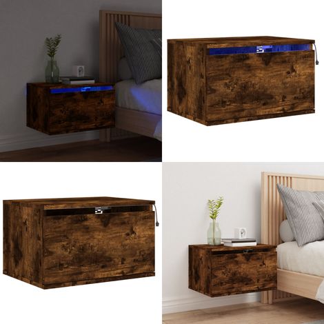 Table de chevet murale avec lumières LED chêne fumé - Table De Chevet Murale - Meuble De Rangement Mural - Éclairage Led - Luminaire Moderne - Décoration Murale - Home & Living (1/5)