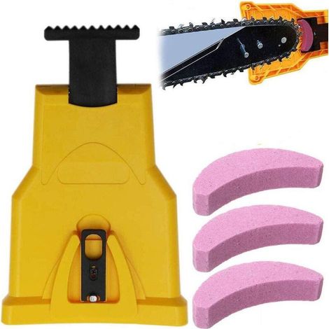 Kettensägenschärfer, Kettensägenschärfer-Set mit 3 Schleifsteinen, schnelles Werkzeug für Holzfäller, Rasenmäher und Kettensägen (1/5)
