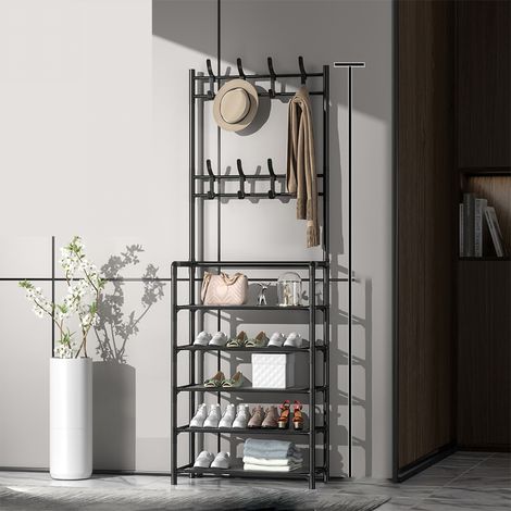 Moderne, 5-stöckige Garderobe aus schwarzem Metall für Schlafzimmer/Ankleidezimmer mit Nischen und verstellbaren Haken für optimale Aufbewahrung, robust, 60 cm