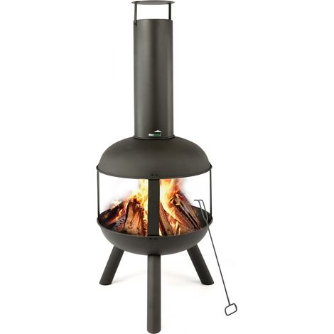 MaxxGarden - Hades Preciosa Chimenea de Jardín con Chimenea para Relajarse - Chimenea de Patio con Rejilla de Acero - Chimenea de Exterior con Póker - Estufa de Patio (Ø45 × 115 cm) Negro (1/5)