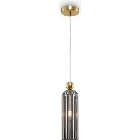 Maytoni Antic Plafonnier suspendu moderne et fin doré, abat-jour en verre gris (1/3)