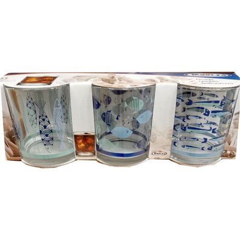 MAURY'S SET 3 BICCHIERI IN VETRO PER ACQUA DESIGN PESCI