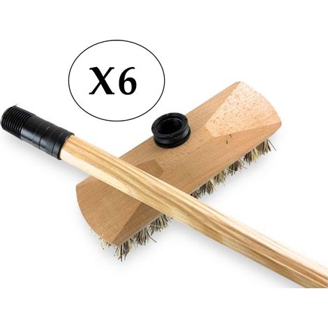 Lot de 6 Balai lave Pont mélange union naturel Manche en bois 1,30m Sortie 35 mm Imitation chiendent Tête en bois - LNT