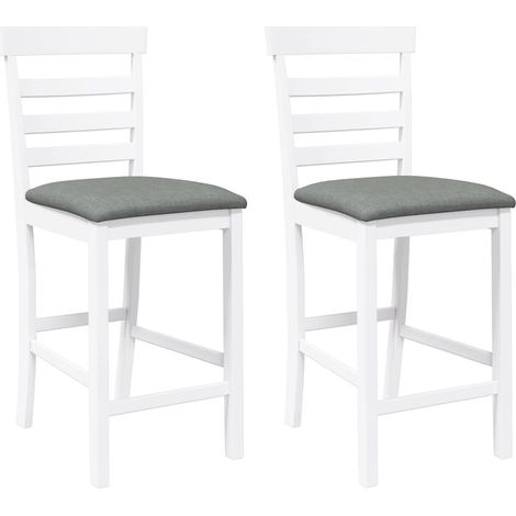 Tabourets de bar  Chaise de bar avec coussins 2 pcs blanc bois massif d'hévéa