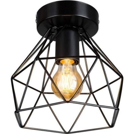 Suspension plafonnier lampe rétro lampe de plafond noire douille E27 20 5 x 21 5 cm ampoule non incluse (1/4)