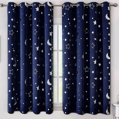 Rideaux "Étoiles" pour Chambre de Bébé Garçon - 2 Panneaux Assombrissants - Décoration Thématique Espace - Petite Fenêtre