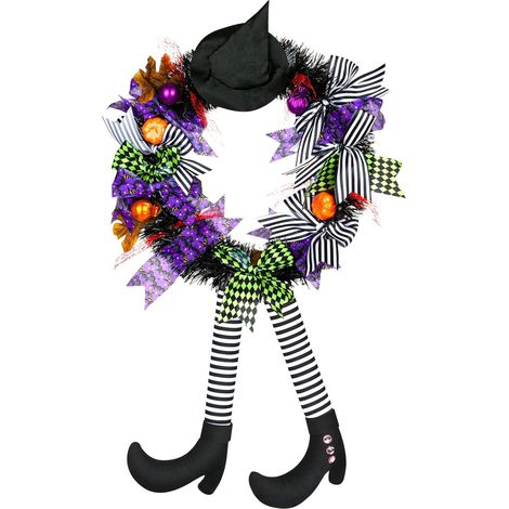 Halloween-Girlande, Halloween-Dekorationskranz Ø 35 cm, Gesamthöhe 60 cm, Halloween-Innendekoration, Halloween-Türdekoration (1/4)