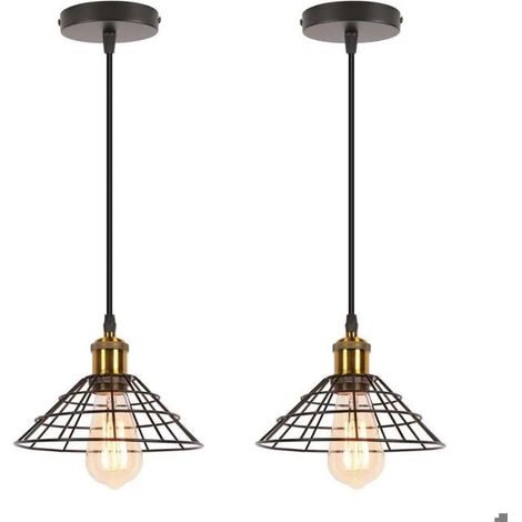 2pcs Industriel Lustre Suspension Vintage Lampe de Plafond Abat-jour en Métsl Designe E27 Luminaire Chapeau pour Salon (1/5)